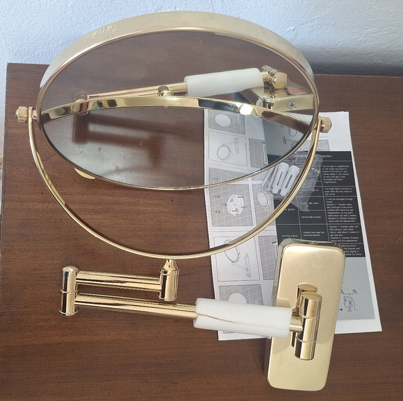 Wall Mounted Makeup Gold Mirrors 8 Inch Brass Double Sided With Magnifying - Picture 6 of 12
